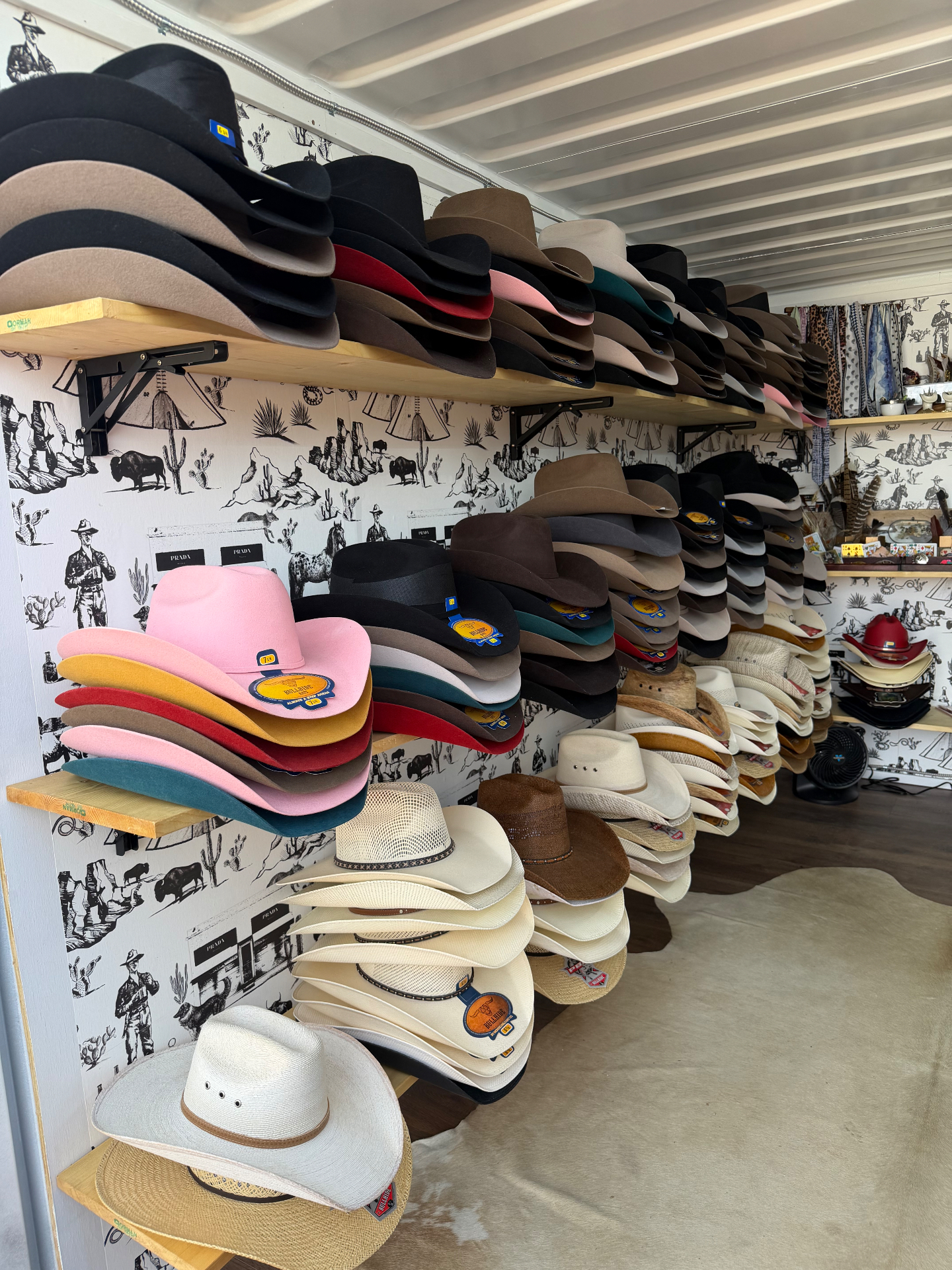Wall of West n' Luxe hats in every silhouette and color